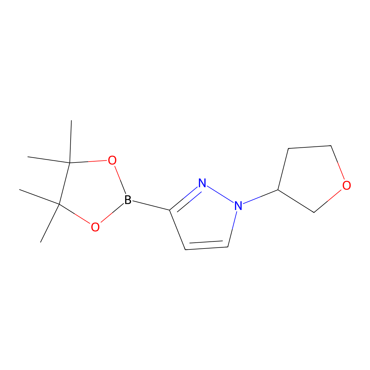 1-(tetrahydrofuran-3-yl)-3-(4,4,5,5-tetramethyl-1,3,2-dioxaborolan-2-yl)-1H-pyrazole molecular structure, CAS 2223006-52-6
