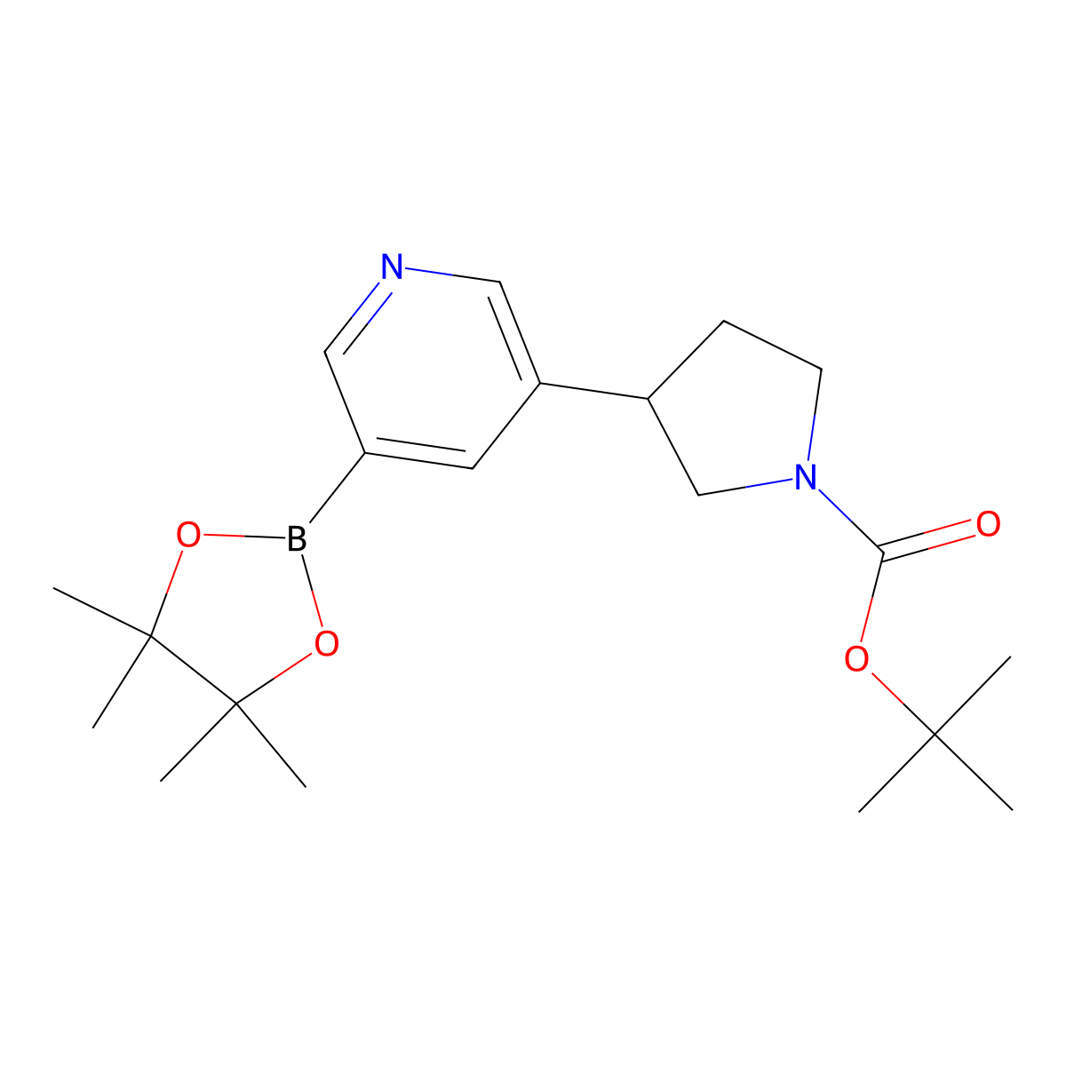 Tert-butyl 3-[5-(4,4,5,5-tetramethyl-1,3,2-dioxaborolan-2-yl)-3-pyridinyl]pyrrolidine-1-carboxylate molecular structure, CAS 2223006-53-7