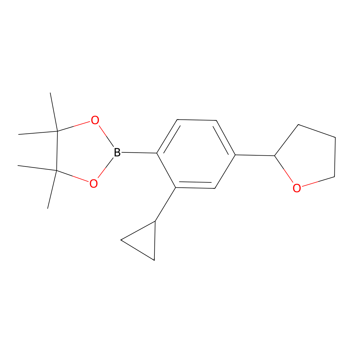 2-(2-Cyclopropyl-4-(tetrahydrofuran-2-yl)phenyl)-4,4,5,5-tetramethyl-1,3,2-dioxaborolane molecular structure, CAS 2223006-55-9