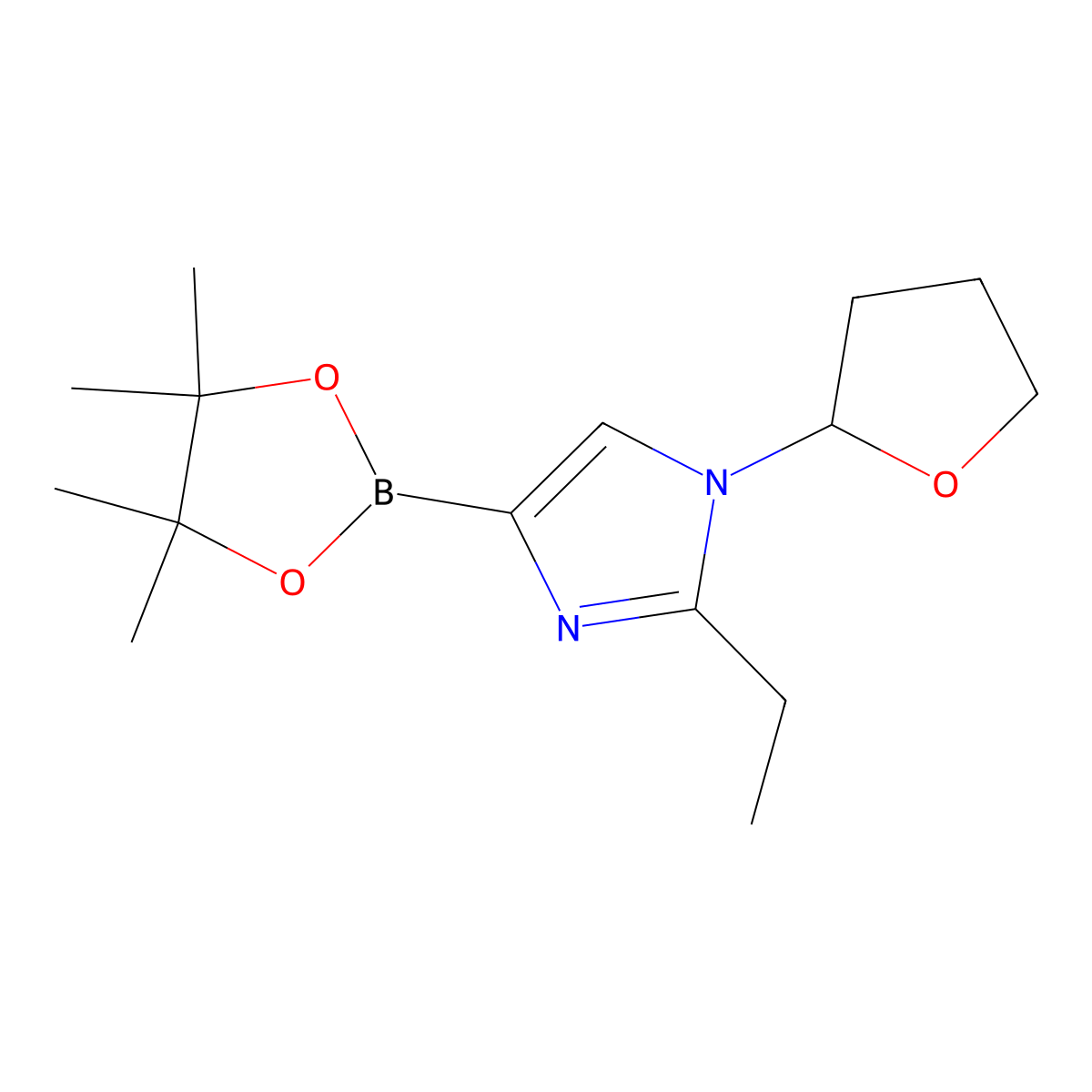 1-(Oxolan-2-yl)-2-ethyl-1H-imidazole-4-boronic acid pinacol ester molecular structure, CAS 2223006-56-0