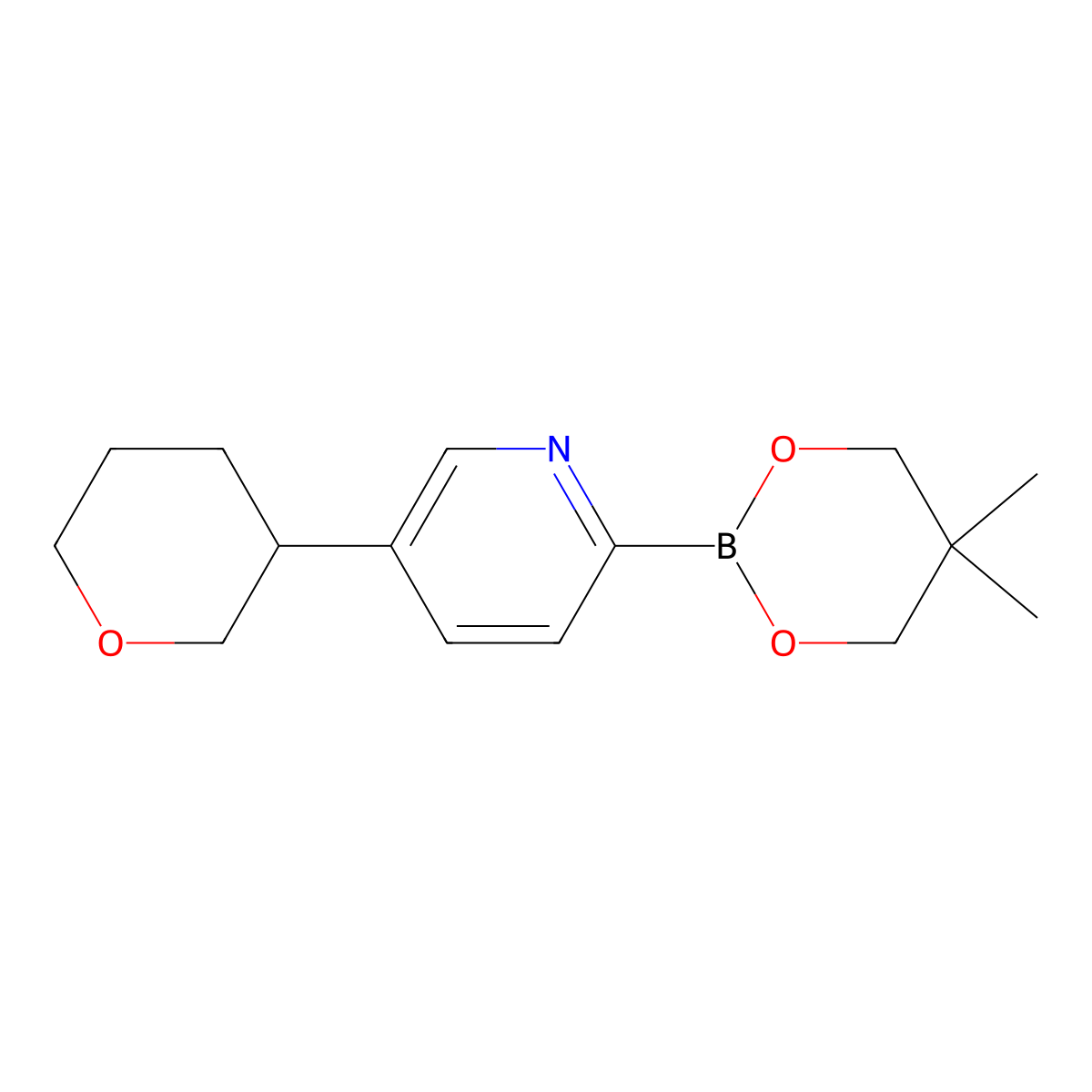 5-(Oxan-3-yl)pyridine-2-boronic acid neopentylglycol ester molecular structure, CAS 2223006-57-1