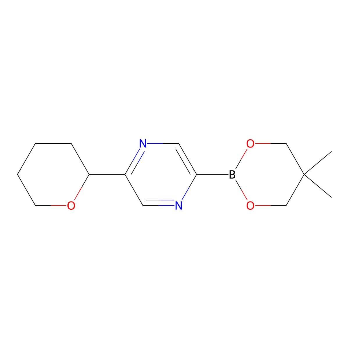 5-(Oxan-2-yl)pyrazine-2-boronic acid neopentylglycol ester molecular structure, CAS 2223006-58-2
