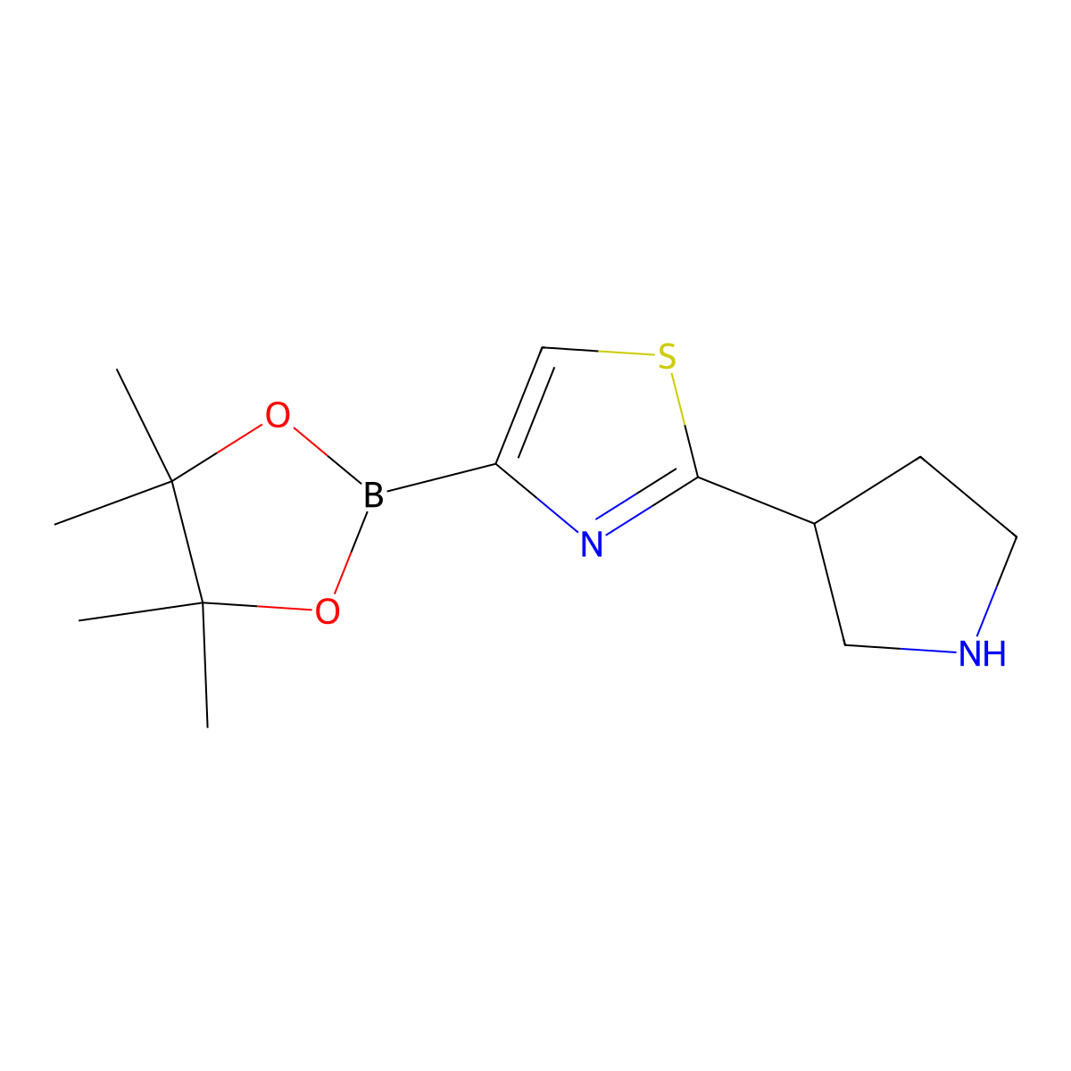 2-(Pyrrolidin-3-yl)thiazole-4-boronic acid pinacol ester molecular structure, CAS 2223006-59-3