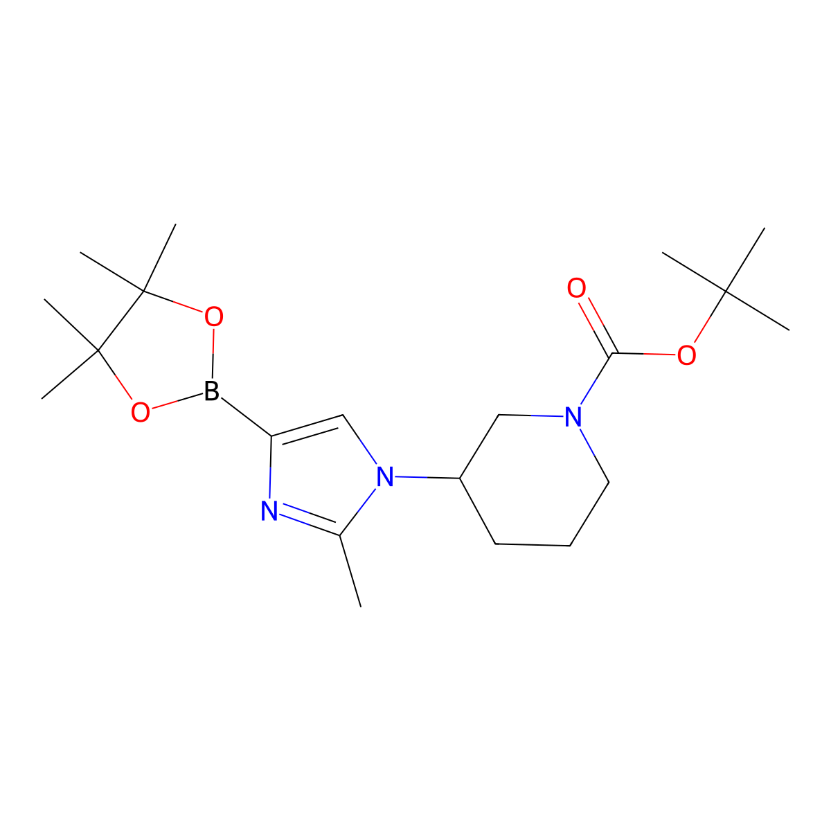 1-(N-boc-Piperidin-3-yl)-2-methylimidazole-4-boronic acid pinacol ester molecular structure, CAS 2223006-62-8