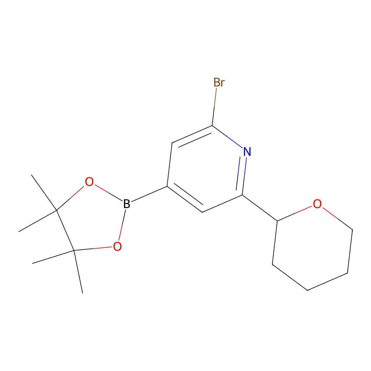 2-Bromo-6-(oxan-2-yl)pyridine-4-boronic acid pinacol ester molecular structure, CAS 2223006-64-0