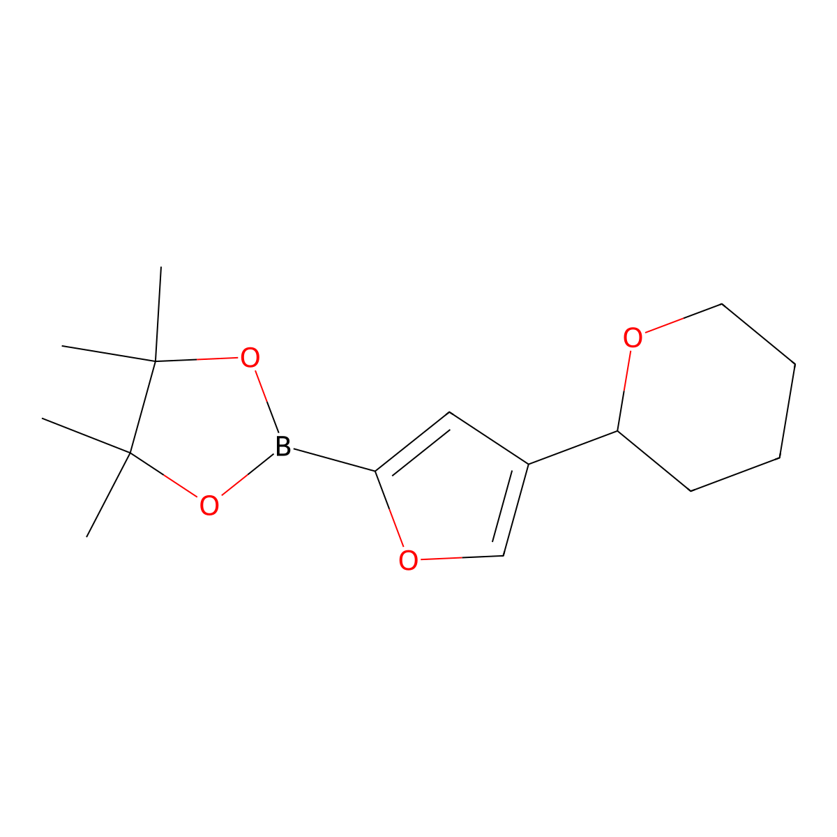 4-(Oxan-2-yl)furan-2-boronic acid pinacol ester molecular structure, CAS 2223006-65-1