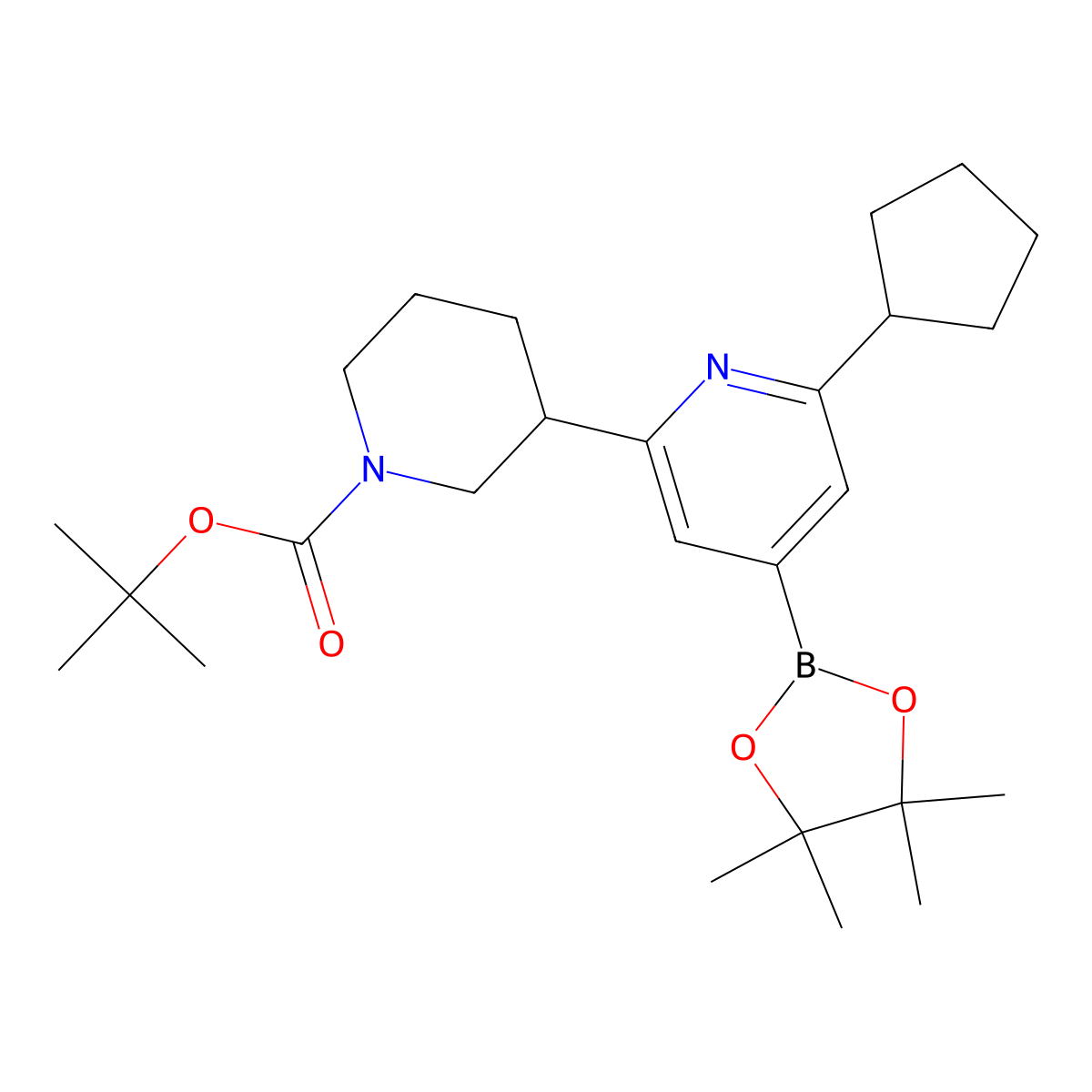 2-(Cyclopentyl)-6-(N-Boc-piperidin-3-yl)pyridine-4-boronic acid pinacol ester molecular structure, CAS 2223006-74-2