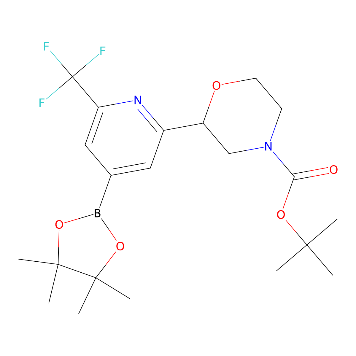 2-Trifluoromethyl-6-(N-Boc-morpholin-2-yl)pyridine-4-boronic acid pinacol ester molecular structure, CAS 2223006-76-4