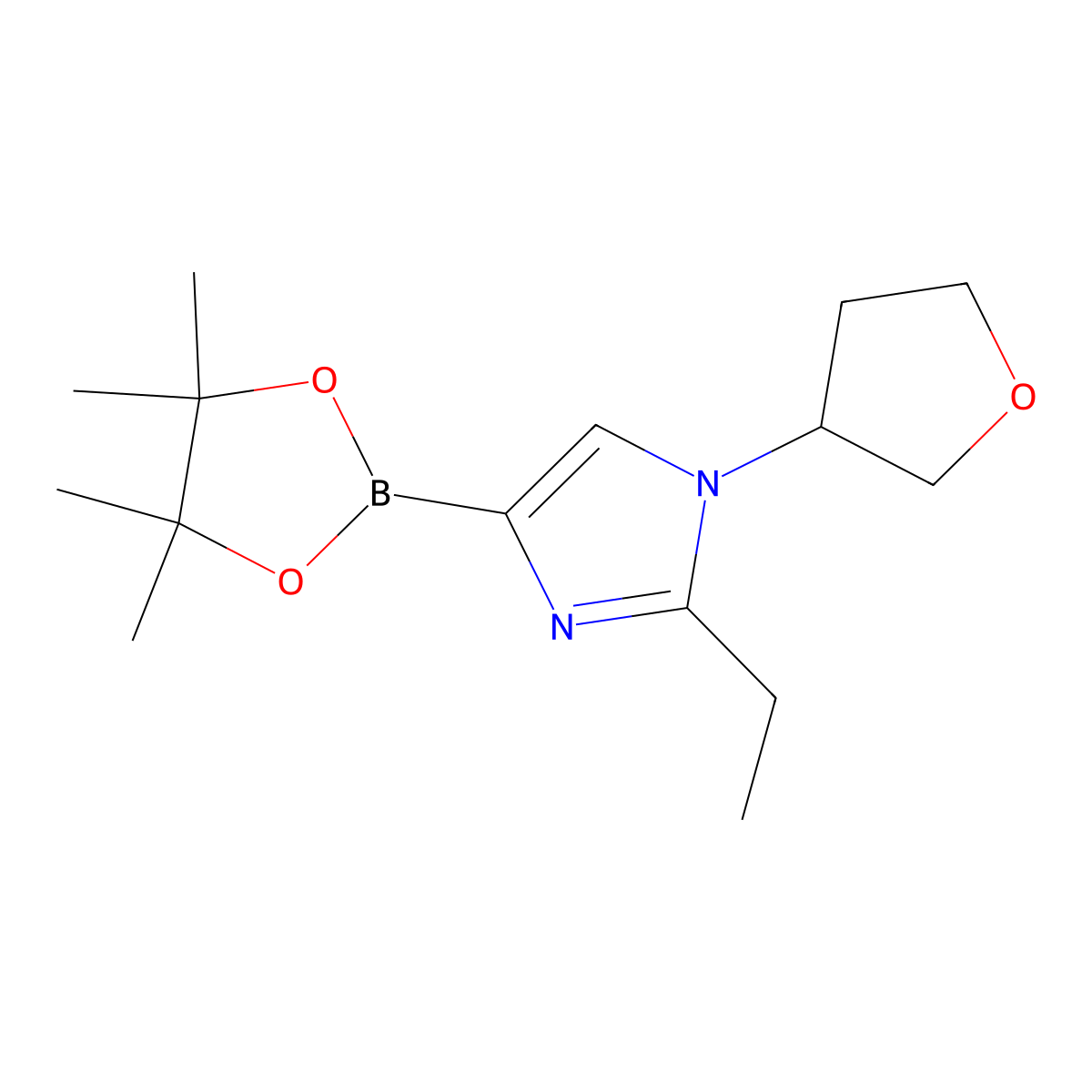 1-(Oxolan-3-yl)-2-ethyl-1H-imidazole-4-boronic acid pinacol ester molecular structure, CAS 2223006-87-7