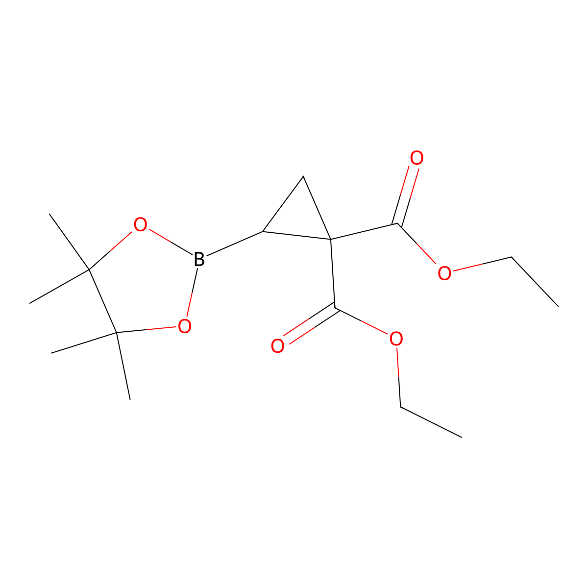 2,2-Bis(ethoxycarbonyl)cyclopropylboronic acid pinacol ester molecular structure, CAS 2223006-89-9