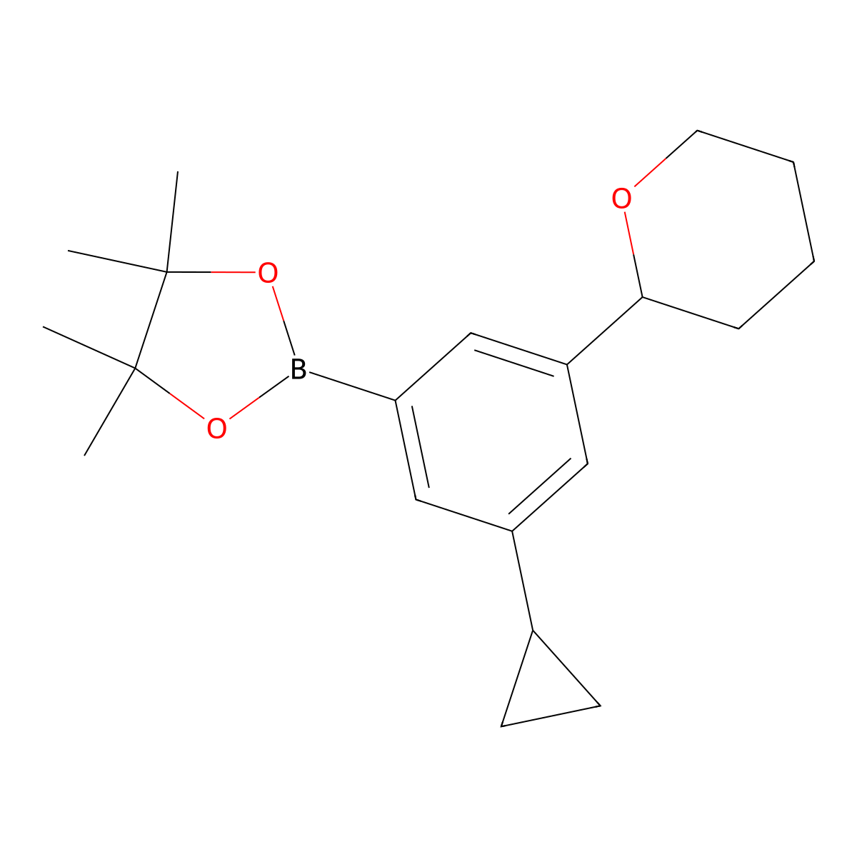 3-(Oxan-2-yl)-5-cyclopropylphenylboronic acid pinacol ester molecular structure, CAS 2223006-92-4