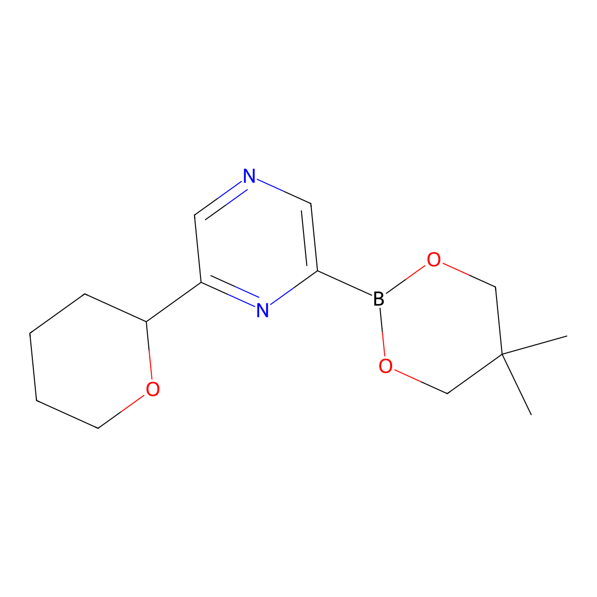 6-(Oxan-2-yl)pyrazine-2-boronic acid neopentylglycol ester molecular structure, CAS 2223006-95-7
