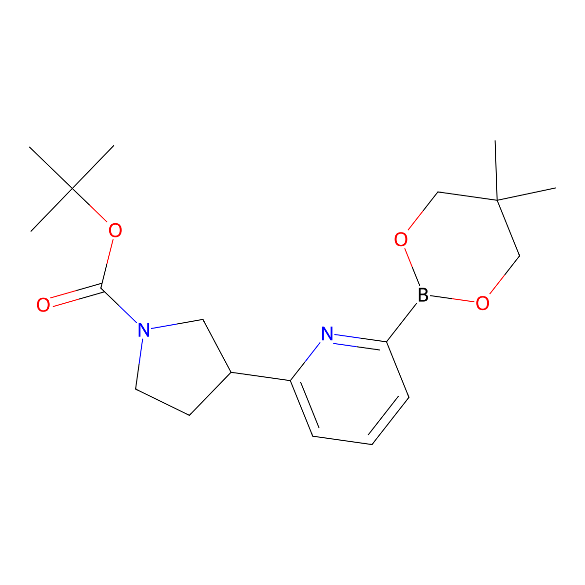 6-(N-Boc-pyrrolidin-3-yl)pyridine-2-boronic acid neopentylglycol ester molecular structure, CAS 2223007-02-9