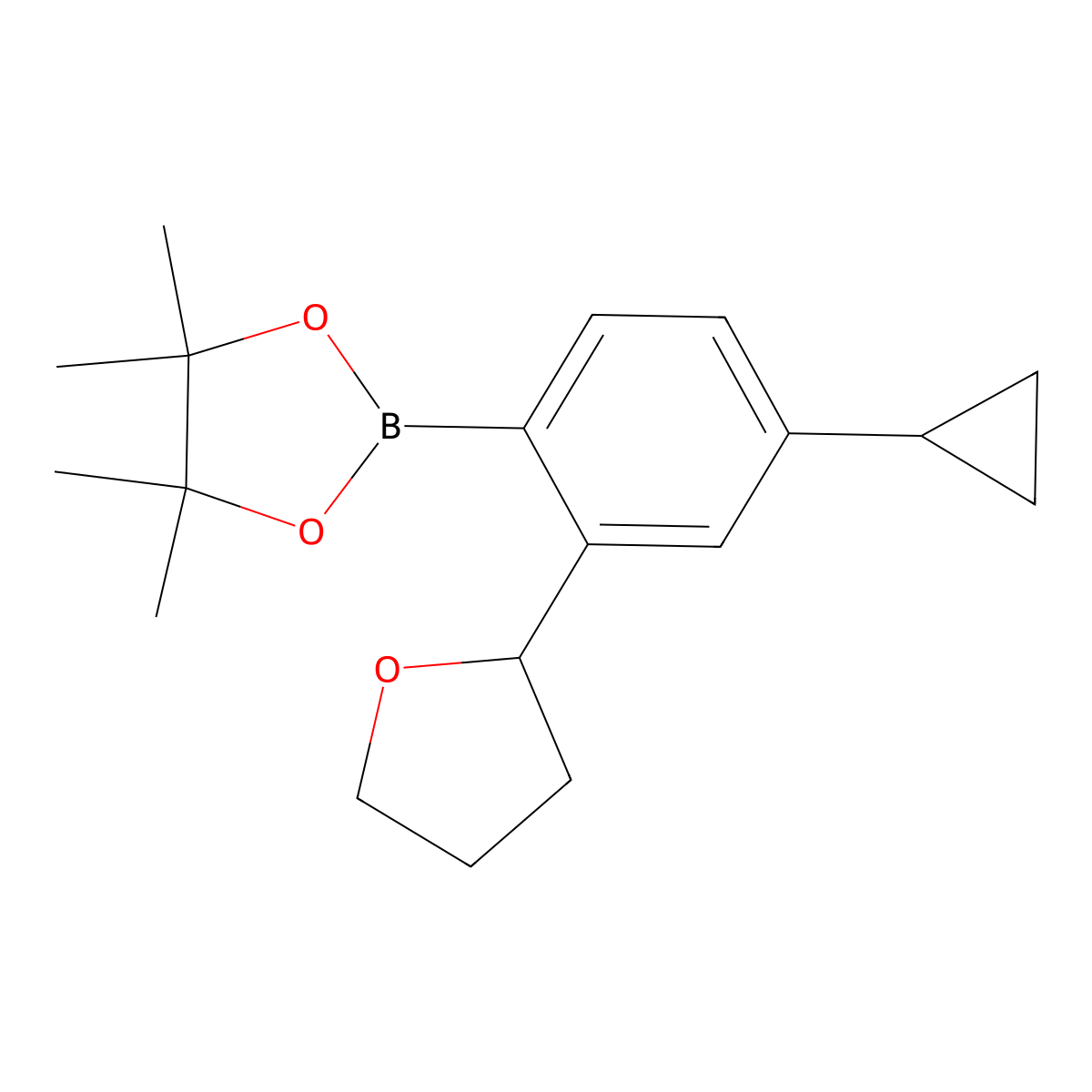 2-(4-Cyclopropyl-2-(tetrahydrofuran-2-yl)phenyl)-4,4,5,5-tetramethyl-1,3,2-dioxaborolane molecular structure, CAS 2223007-03-0