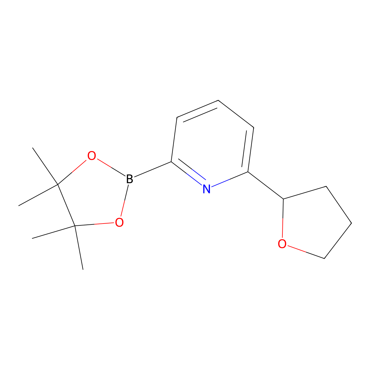 2-(Tetrahydrofuran-2-yl)-6-(4,4,5,5-tetramethyl-1,3,2-dioxaborolan-2-yl)pyridine molecular structure, CAS 2223007-07-4