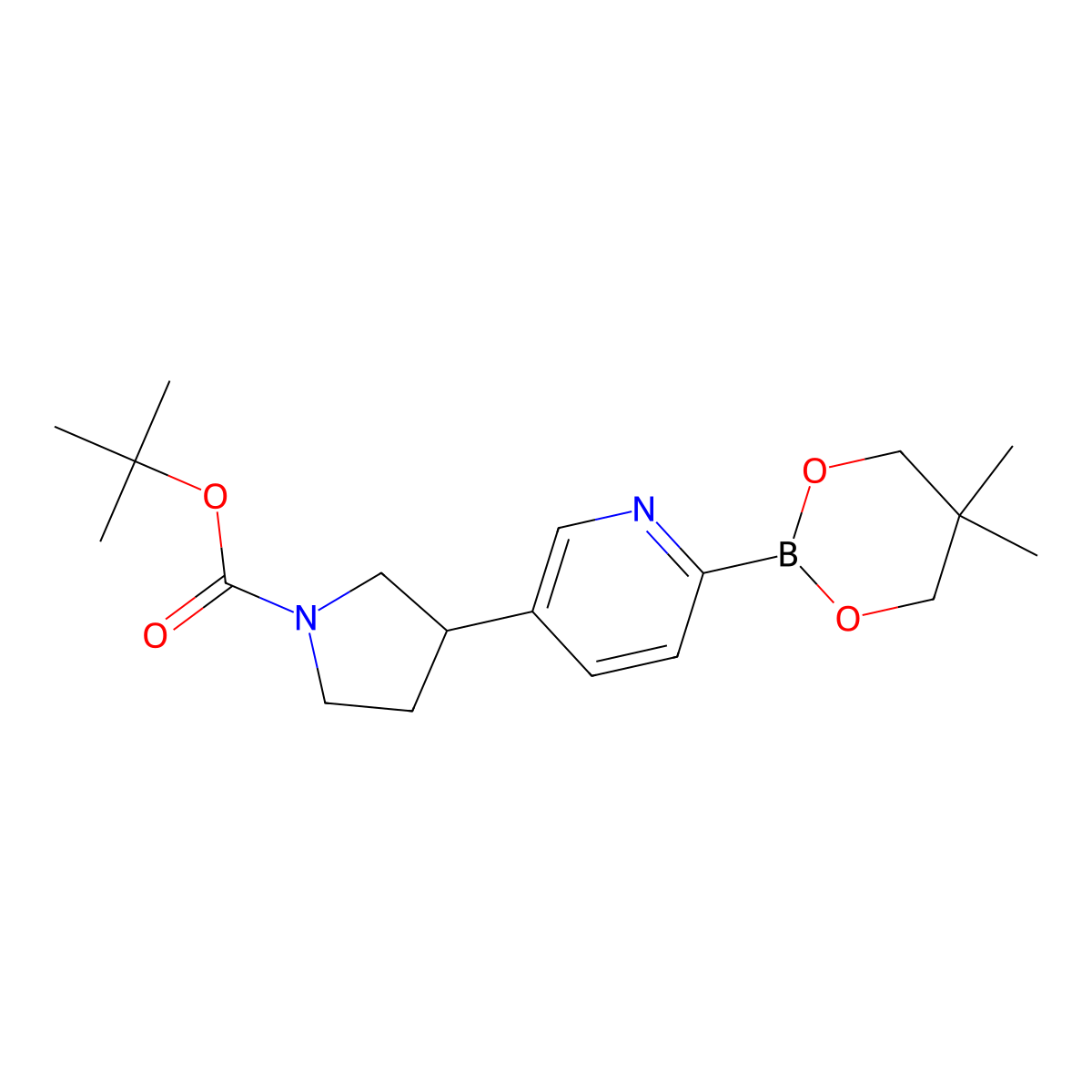 5-(N-Boc-Pyrrolidin-3-yl)pyridine-2-boronic acid neopentylglycol ester molecular structure, CAS 2223007-09-6