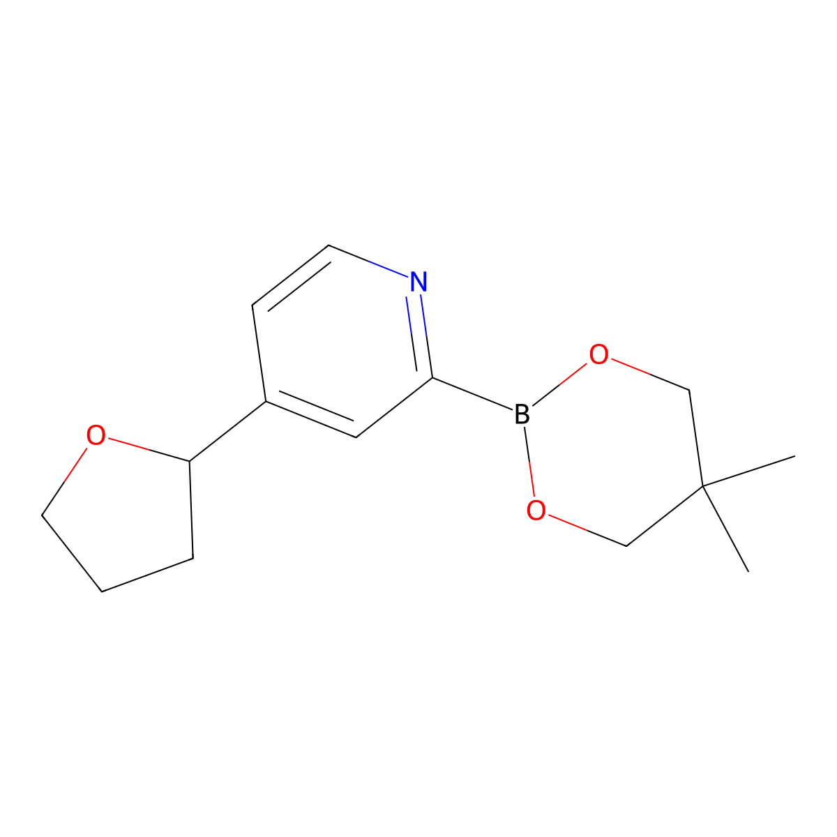4-(Oxolan-2-yl)pyridine-2-boronic acid neopentylglycol ester molecular structure, CAS 2223008-65-7