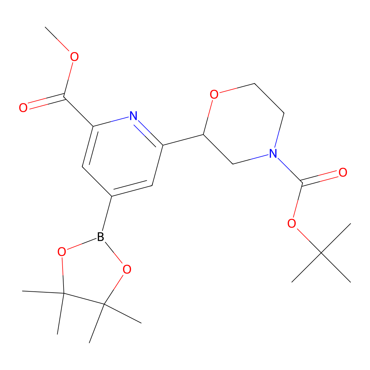 Tert-butyl 2-(6-(methoxycarbonyl)-4-(4,4,5,5-tetramethyl-1,3,2-dioxaborolan-2-yl)pyridin-2-yl)morpholine-4-carboxylate molecular structure, CAS 2223008-67-9