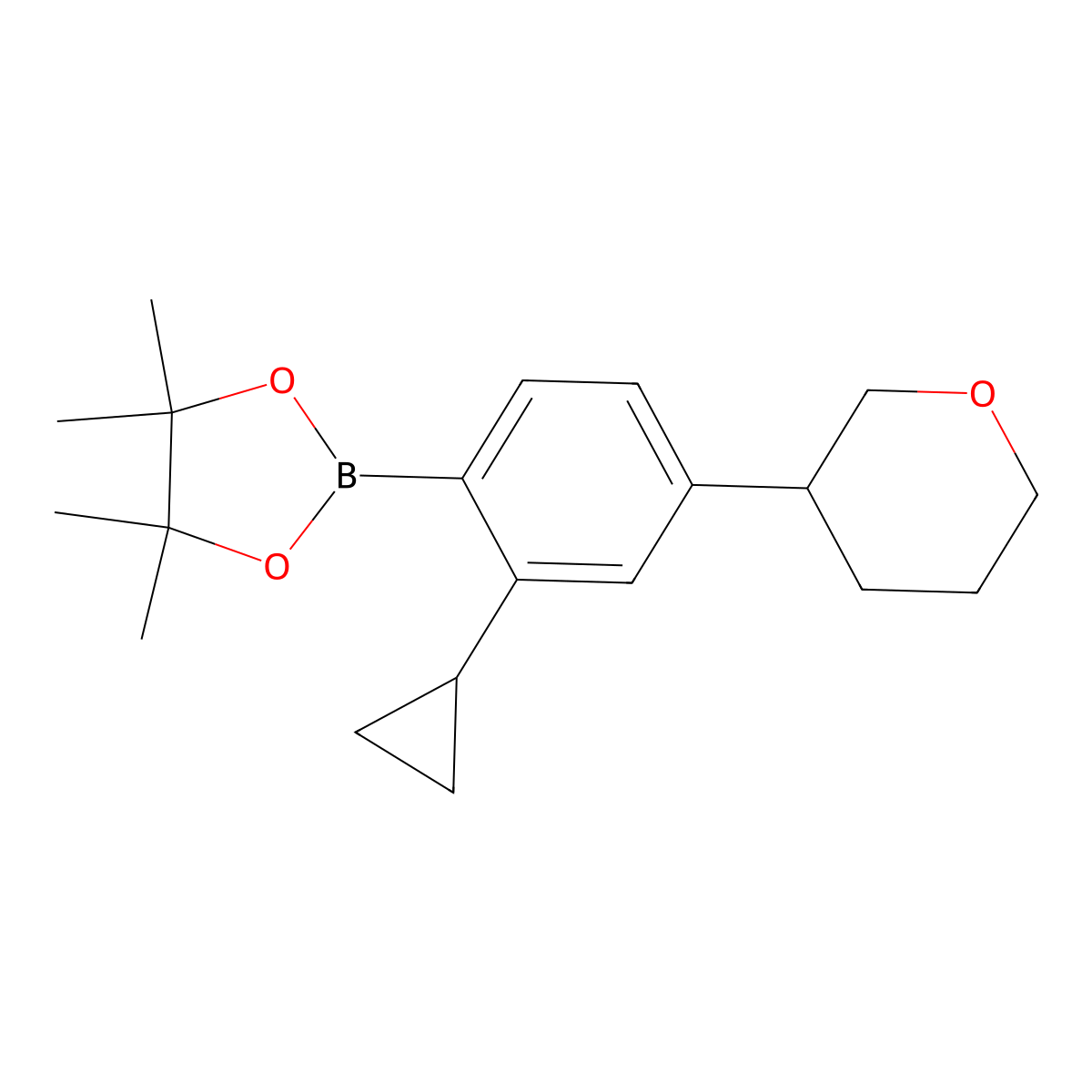 2-Cyclopropyl-4-(oxan-3-yl)phenylboronic acid pinacol ester molecular structure, CAS 2223008-70-4