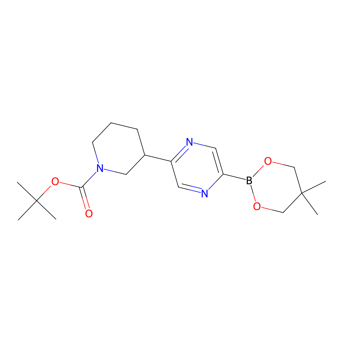 5-(N-Boc-Piperidin-3-yl)pyrazine-2-boronic acid neopentylglycol ester molecular structure, CAS 2223008-73-7