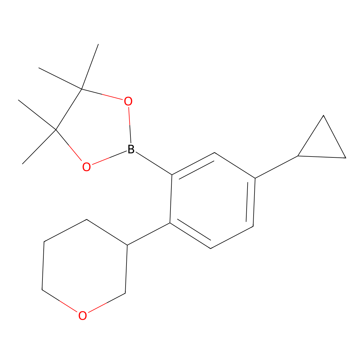 5-Cyclopropyl-2-(oxan-3-yl)phenylboronic acid pinacol ester molecular structure, CAS 2223008-76-0