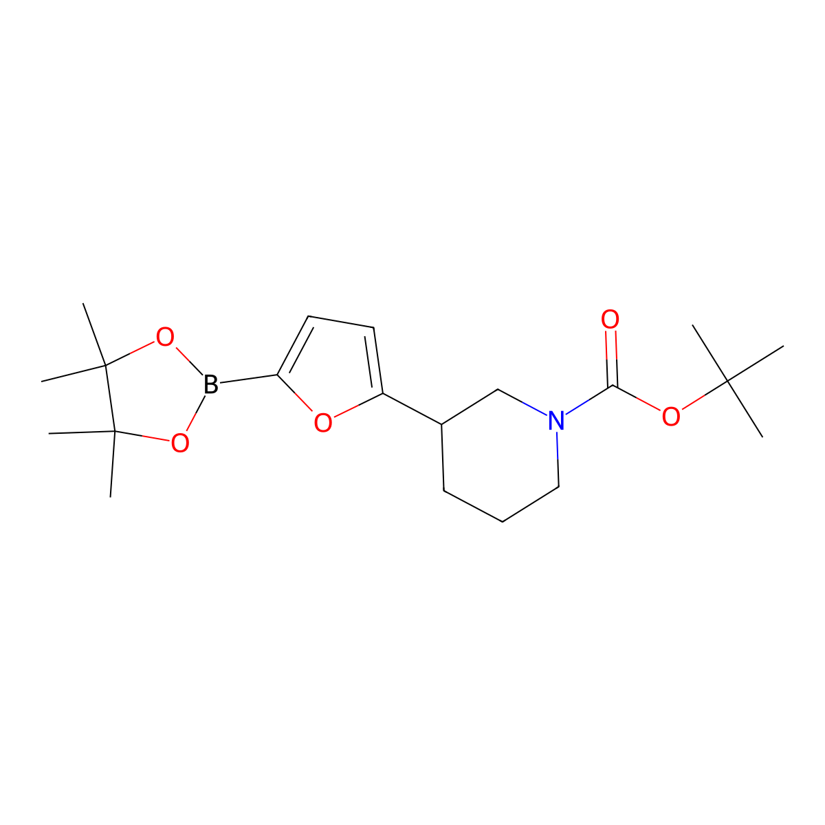 5-(N-Boc-piperidin-3-yl)furan-2-boronic acid pinacol ester molecular structure, CAS 2223008-77-1