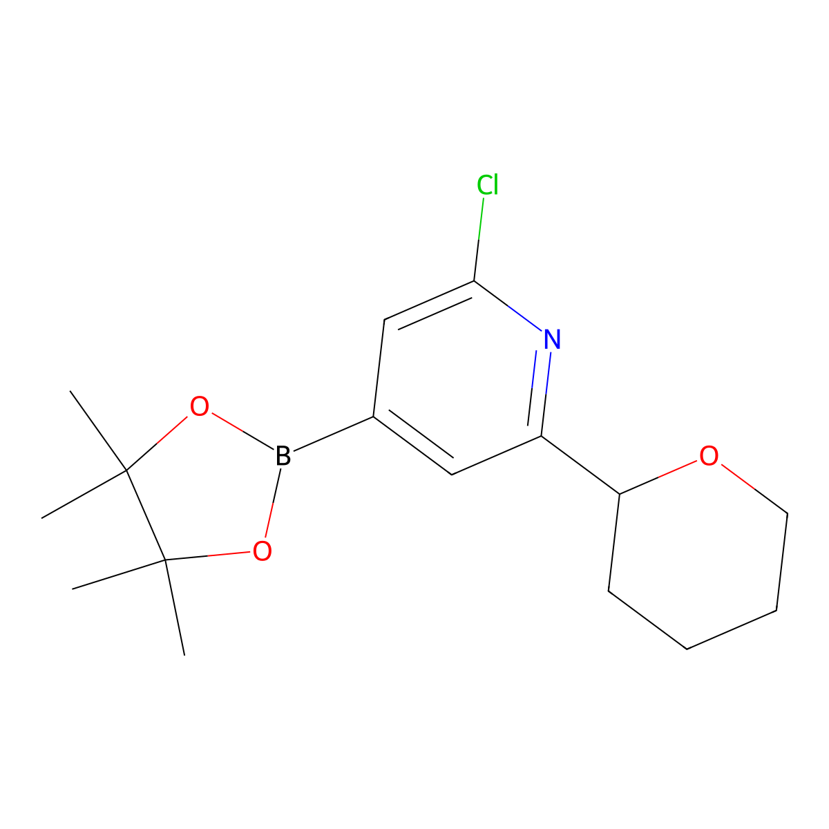 2-Chloro-6-(oxan-2-yl)pyridine-4-boronic acid pinacol ester molecular structure, CAS 2223008-78-2