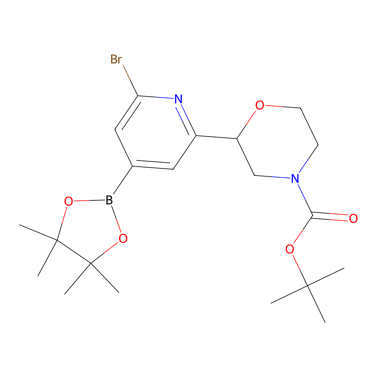 2-Bromo-6-(N-Boc-morpholin-2-yl)pyridine-4-boronic acid pinacol ester molecular structure, CAS 2223008-90-8