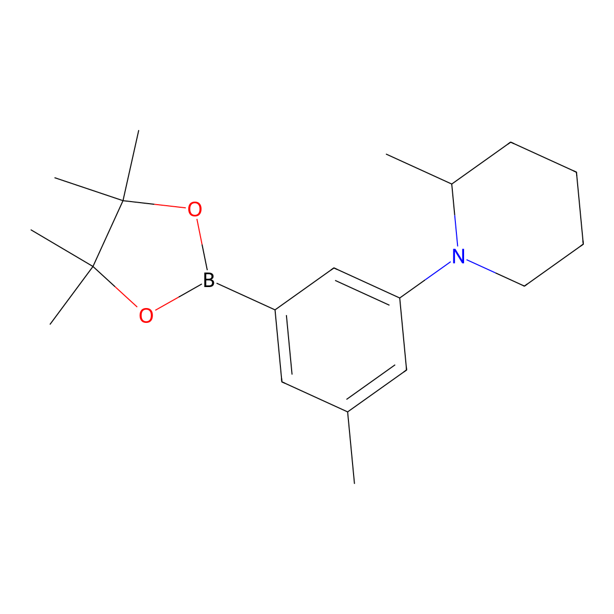 3-Methyl-5-(2-methylpiperidin-1-yl)phenylboronic acid pinacol ester molecular structure, CAS 2223008-98-6
