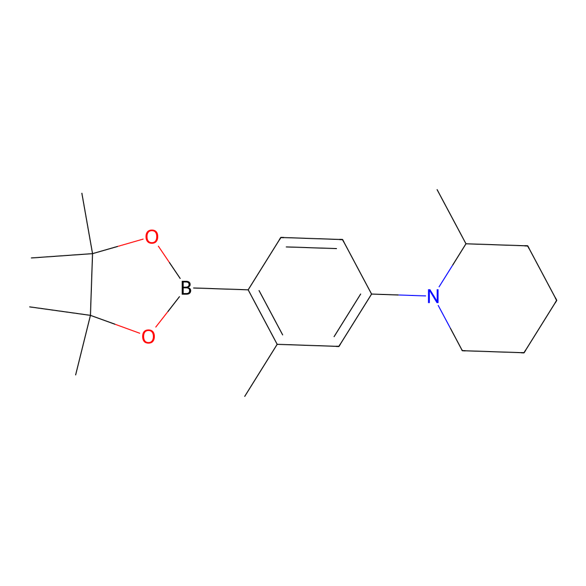 2-Methyl-4-(2-methylpiperidin-1-yl)phenylboronic acid pinacol ester molecular structure, CAS 2223009-01-4