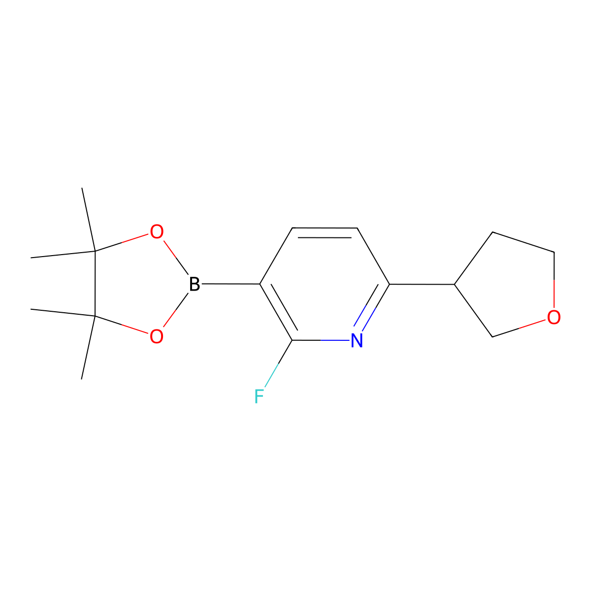 2-Fluoro-6-(oxolan-3-yl)pyridine-3-boronic acid pinacol ester molecular structure, CAS 2223009-11-6