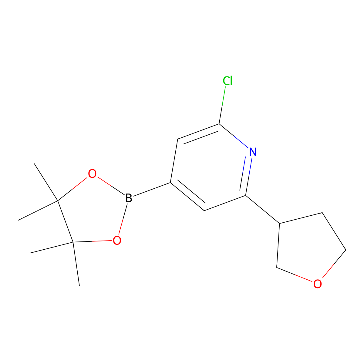 2-Chloro-6-(3-tetrahydrofuranyl)pyridine-4-boronic acid pinacol ester molecular structure, CAS 2223009-13-8