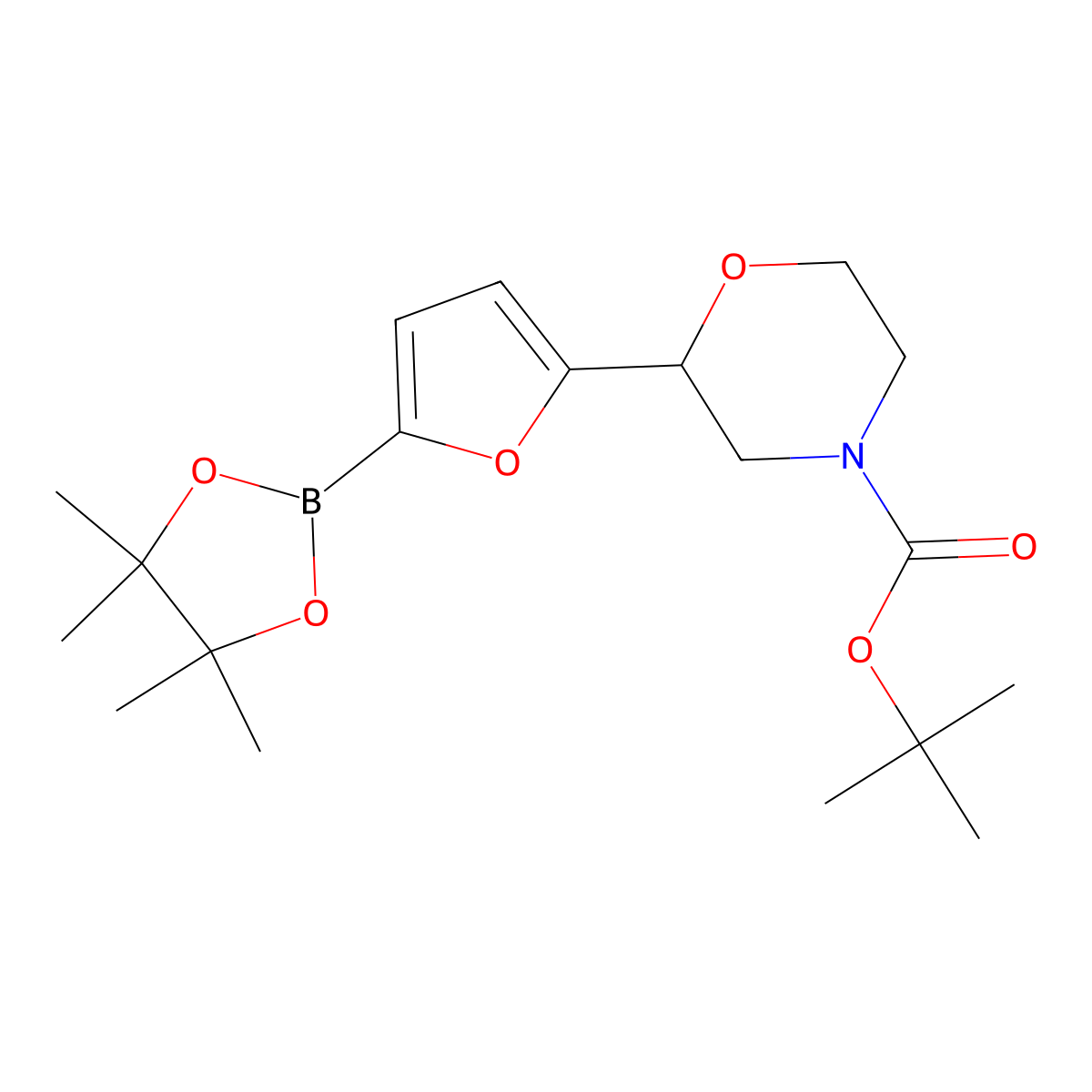 tert-Butyl 2-(5-(4,4,5,5-tetramethyl-1,3,2-dioxaborolan-2-yl)furan-2-yl)morpholine-4-carboxylate molecular structure, CAS 2223009-14-9