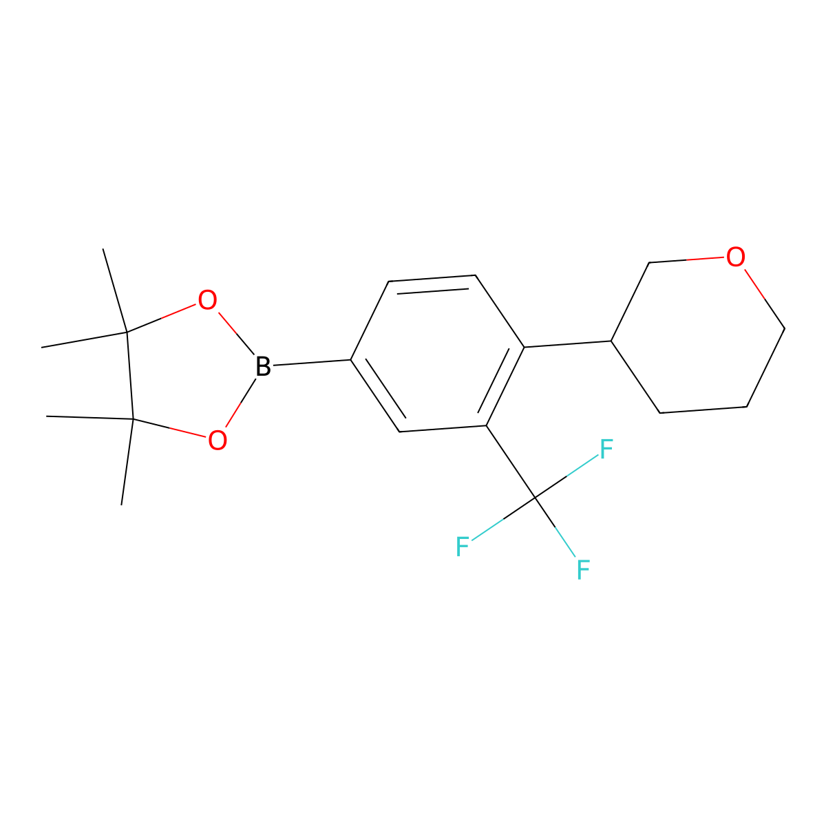3-Trifluoromethyl-4-(oxan-3-yl)phenylboronic acid pinacol ester molecular structure, CAS 2223009-23-0