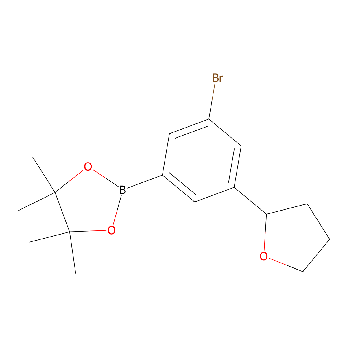 3-Bromo-5-(2-tetrahydrofuranyl)phenylboronic acid pinacol ester molecular structure, CAS 2223009-32-1