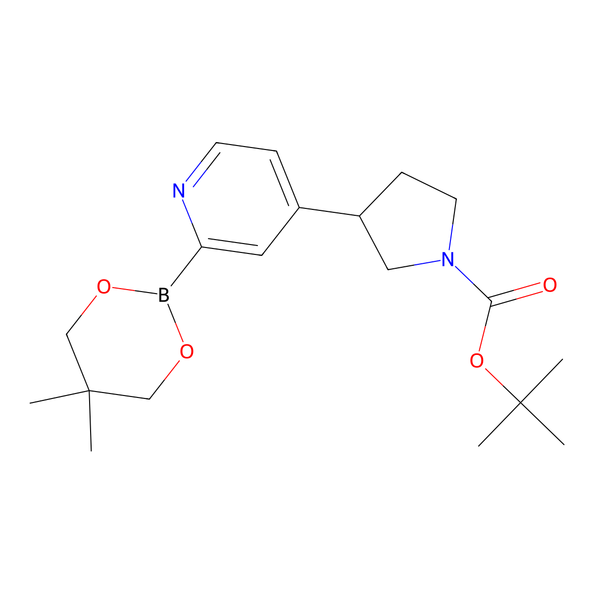 4-(N-Boc-pyrrolidin-3-yl)pyridine-2-boronic acid neopentylglycol ester molecular structure, CAS 2223009-36-5