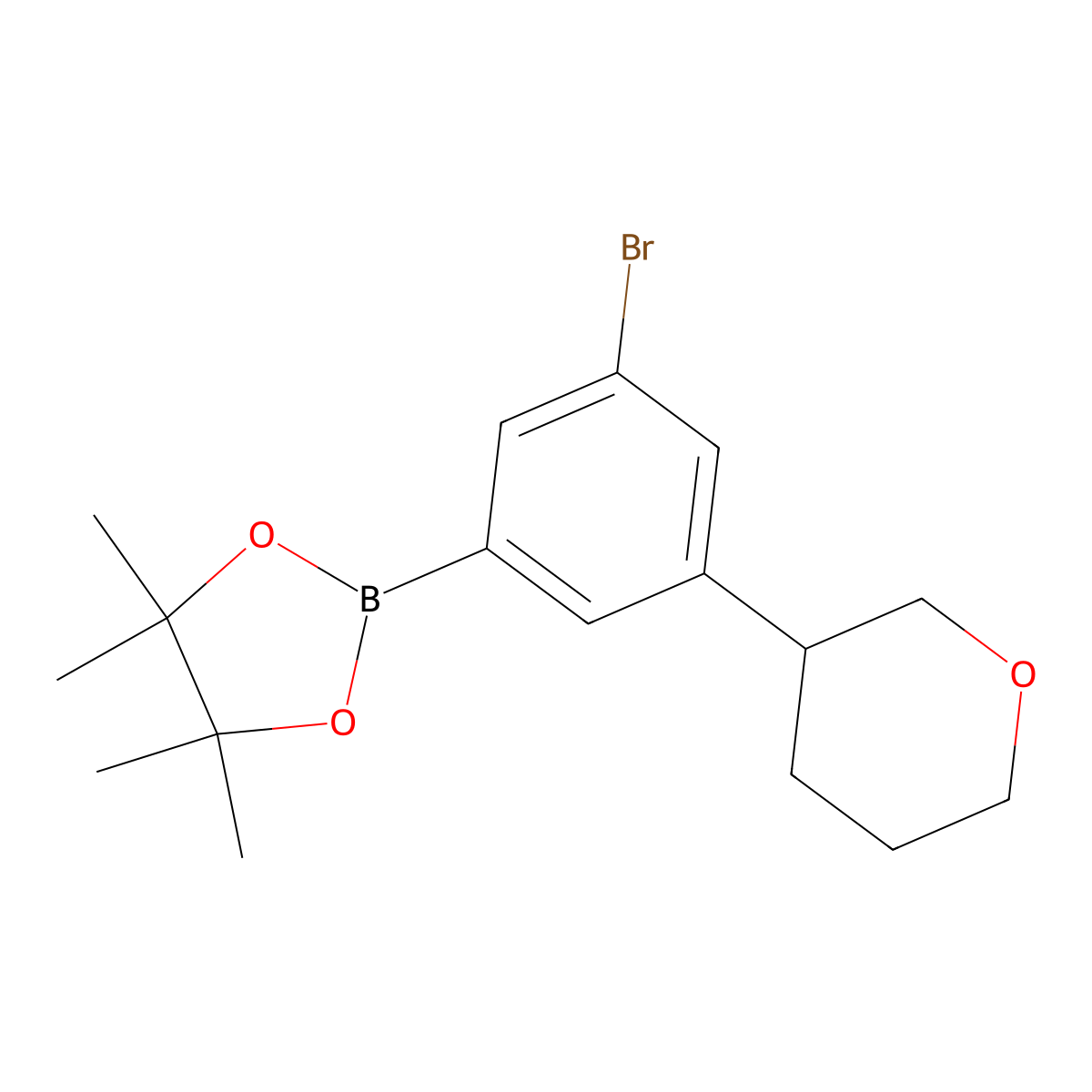 3-Bromo-5-(oxan-3-yl)phenylboronic acid pinacol ester molecular structure, CAS 2223009-37-6