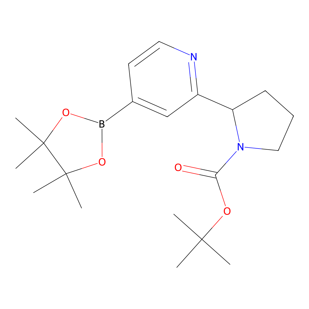 Tert-butyl 2-(4-(4,4,5,5-tetramethyl-1,3,2-dioxaborolan-2-yl)pyridin-2-yl)pyrrolidine-1-carboxylate molecular structure, CAS 2223009-44-5