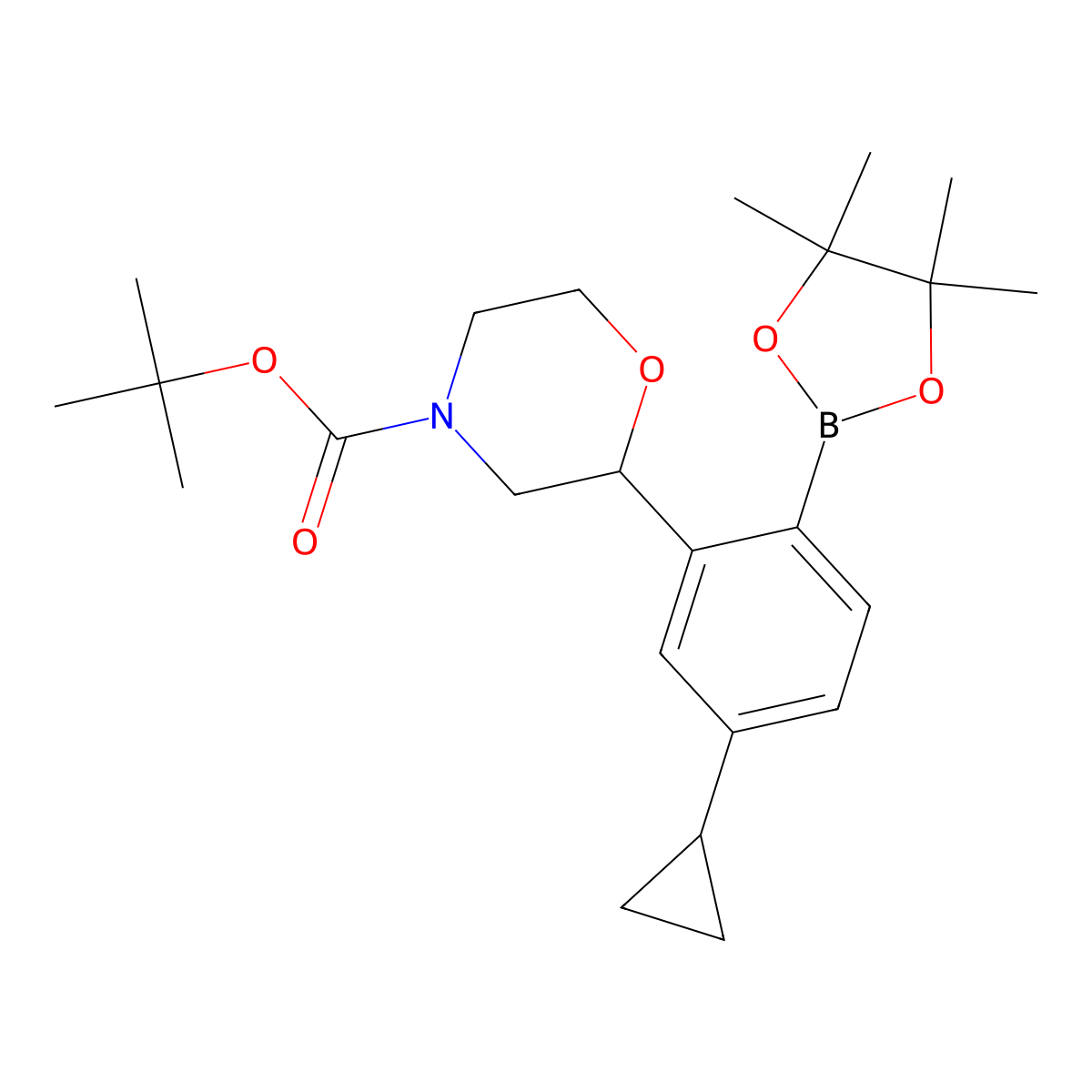 Tert-butyl 2-(5-cyclopropyl-2-(4,4,5,5-tetramethyl-1,3,2-dioxaborolan-2-yl)phenyl)morpholine-4-carboxylate molecular structure, CAS 2223009-49-0