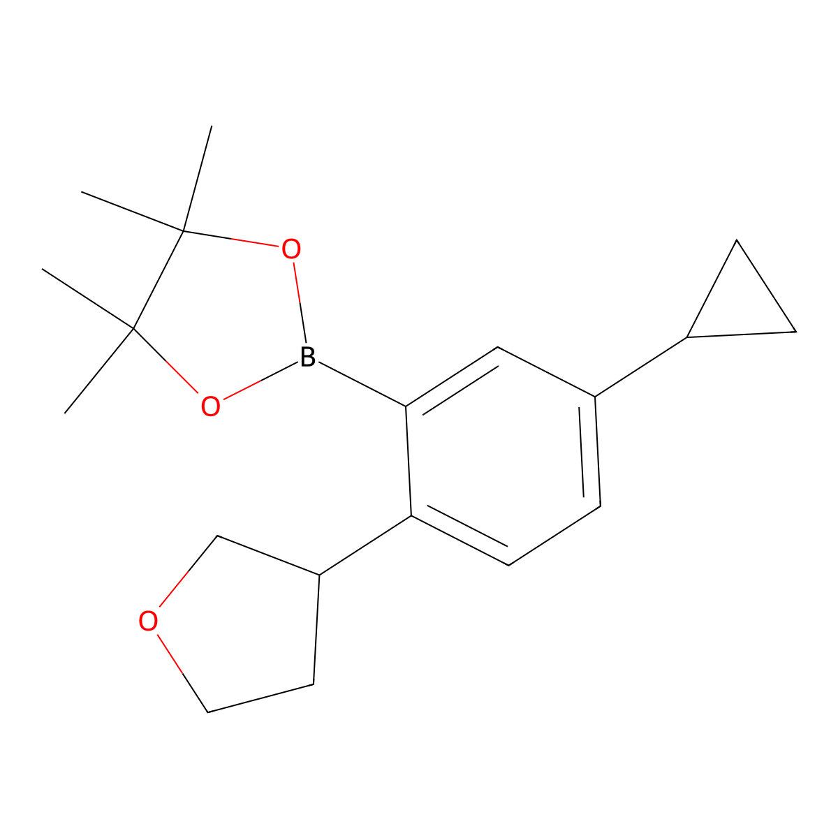 2-(5-Cyclopropyl-2-(tetrahydrofuran-3-yl)phenyl)-4,4,5,5-tetramethyl-1,3,2-dioxaborolane molecular structure, CAS 2223009-50-3