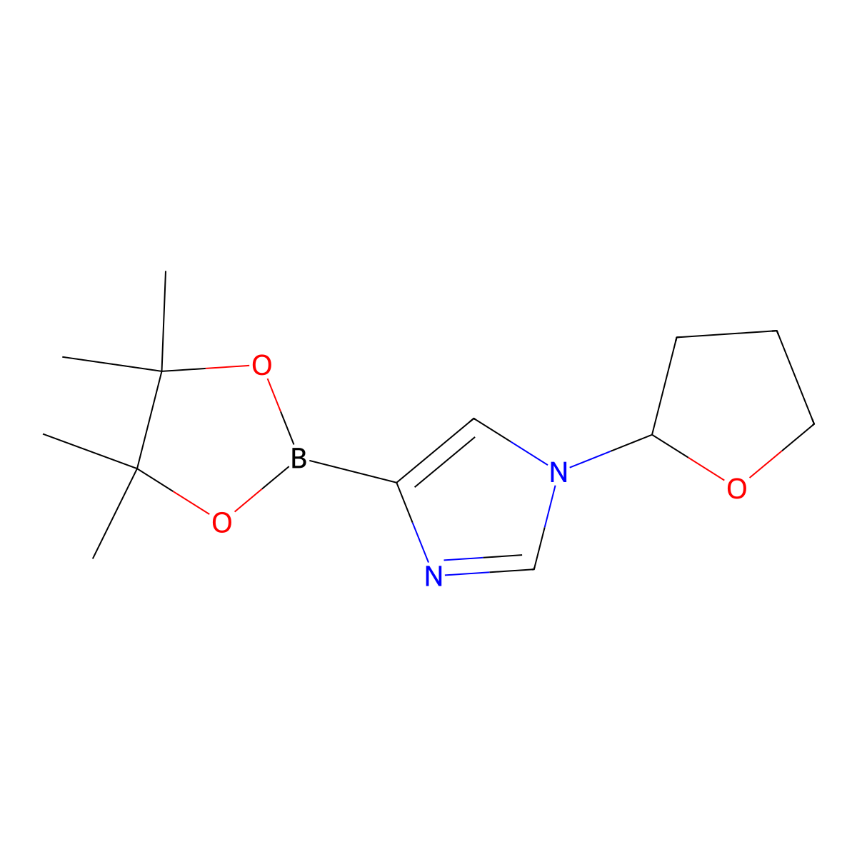 1-(tetrahydrofuran-2-yl)-4-(4,4,5,5-tetramethyl-1,3,2-dioxaborolan-2-yl)-1H-imidazole molecular structure, CAS 2223009-51-4