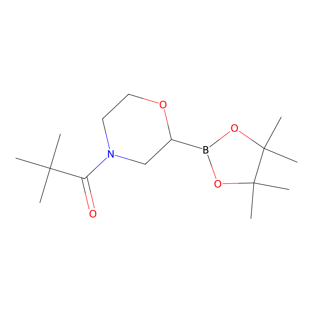 2,2-Dimethyl-1-(2-(4,4,5,5-tetramethyl-1,3,2-dioxaborolan-2-yl)morpholino)propan-1-one molecular structure, CAS 2223009-56-9