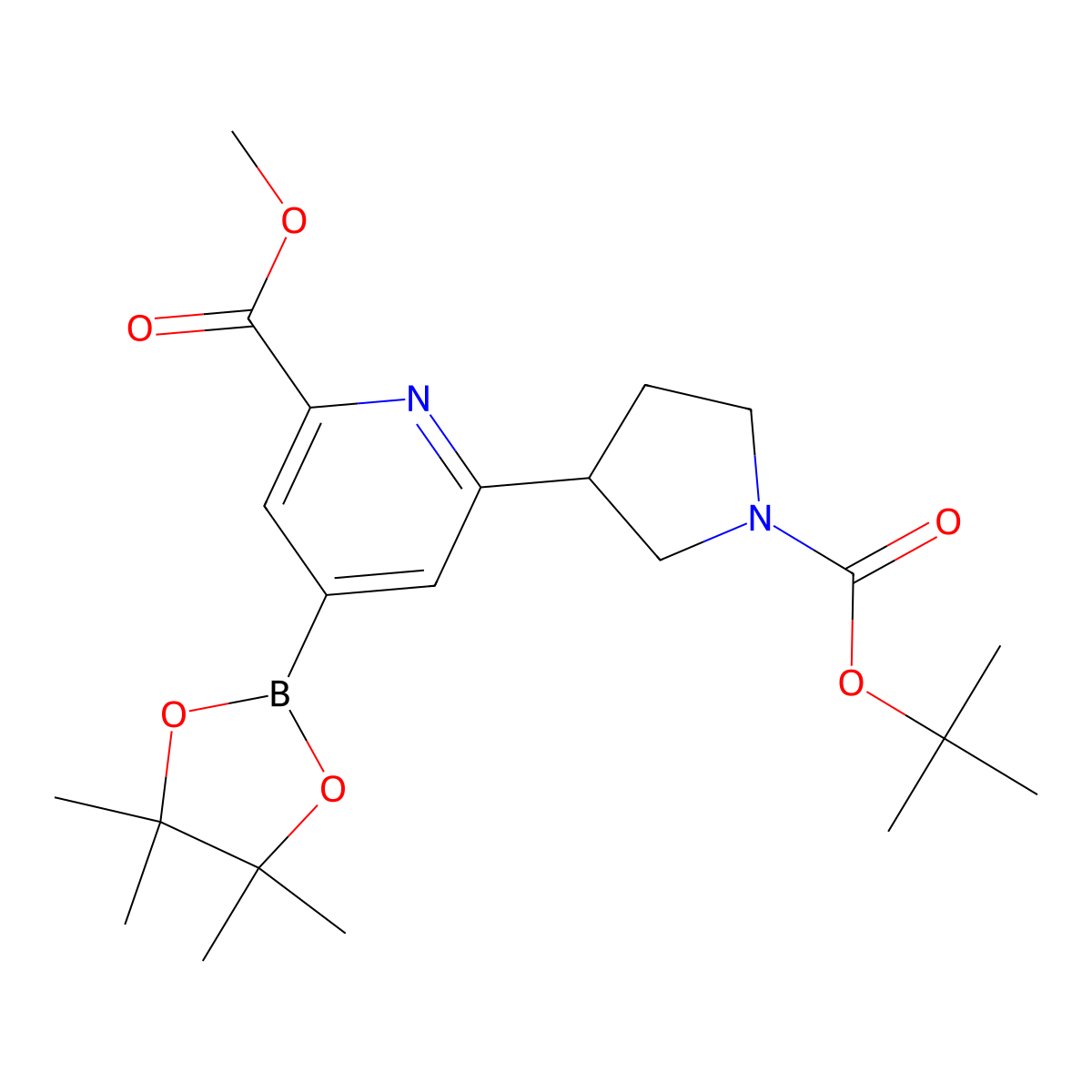 2-Methoxycarbonyl-6-(N-Boc-Pyrrolidin-3-yl)pyridine-4-boronic acid pinacol ester molecular structure, CAS 2223009-61-6