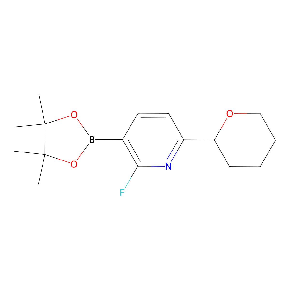 2-Fluoro-6-(oxan-2-yl)pyridine-3-boronic acid pinacol ester molecular structure, CAS 2223009-63-8