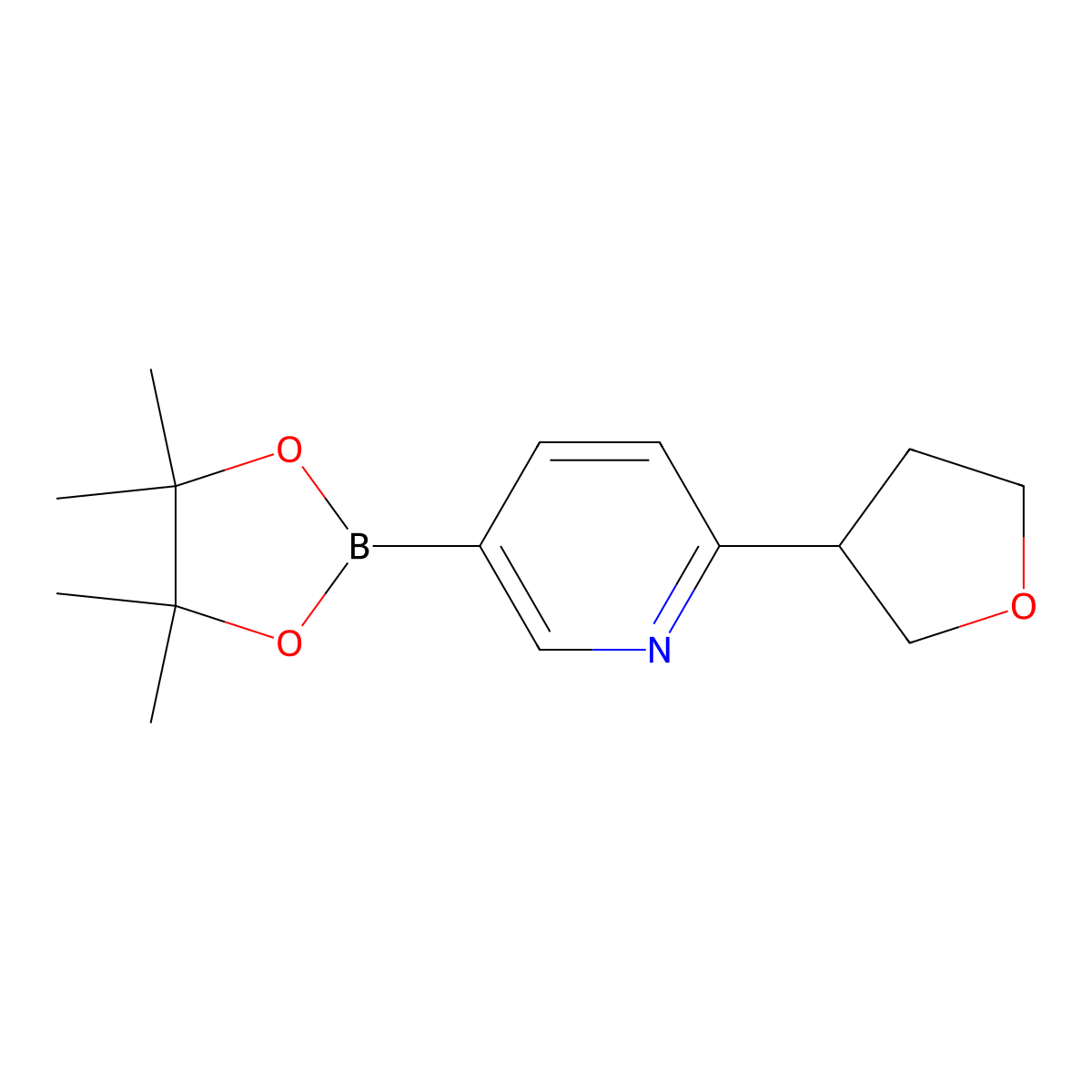 2-(Tetrahydrofuran-3-yl)-5-(4,4,5,5-tetramethyl-1,3,2-dioxaborolan-2-yl)pyridine molecular structure, CAS 2223009-70-7