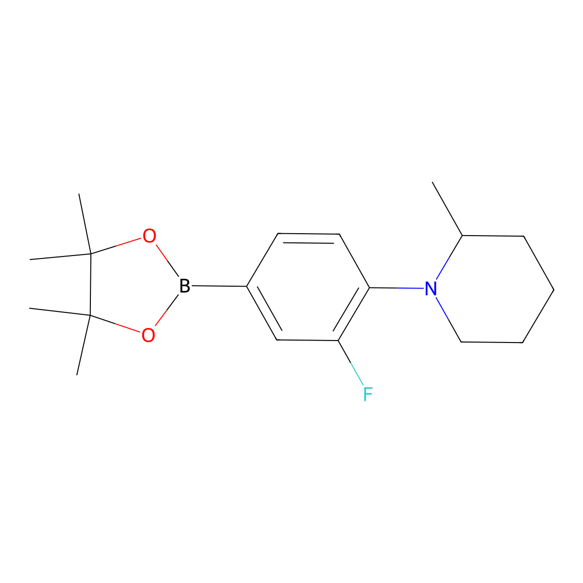 3-Fluoro-4-(2-methylpiperidin-1-yl)phenylboronic acid pinacol ester molecular structure, CAS 2223009-76-3