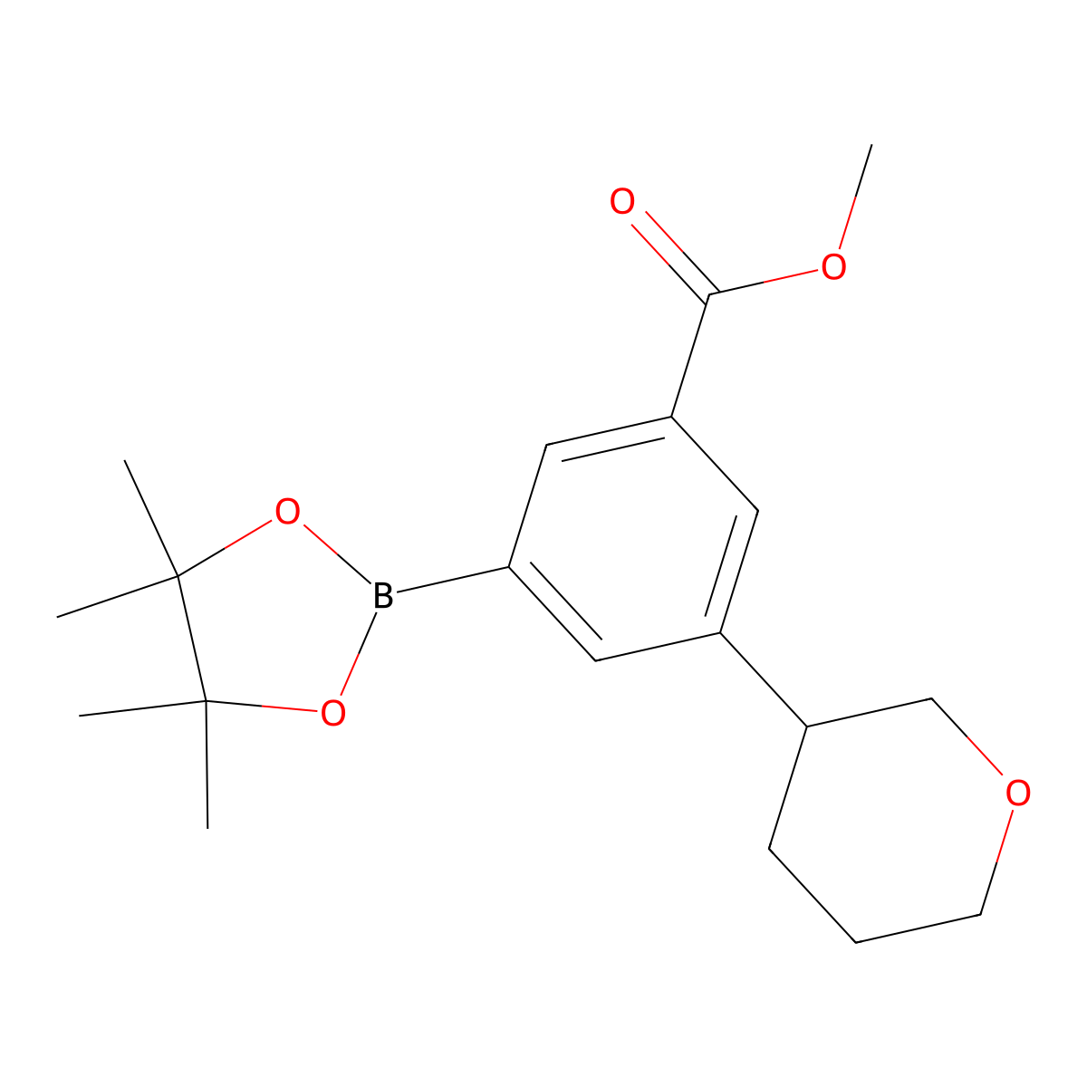 3-(Methoxycarbonyl)-5-(oxan-3-yl)phenylboronic acid pinacol ester molecular structure, CAS 2223009-80-9