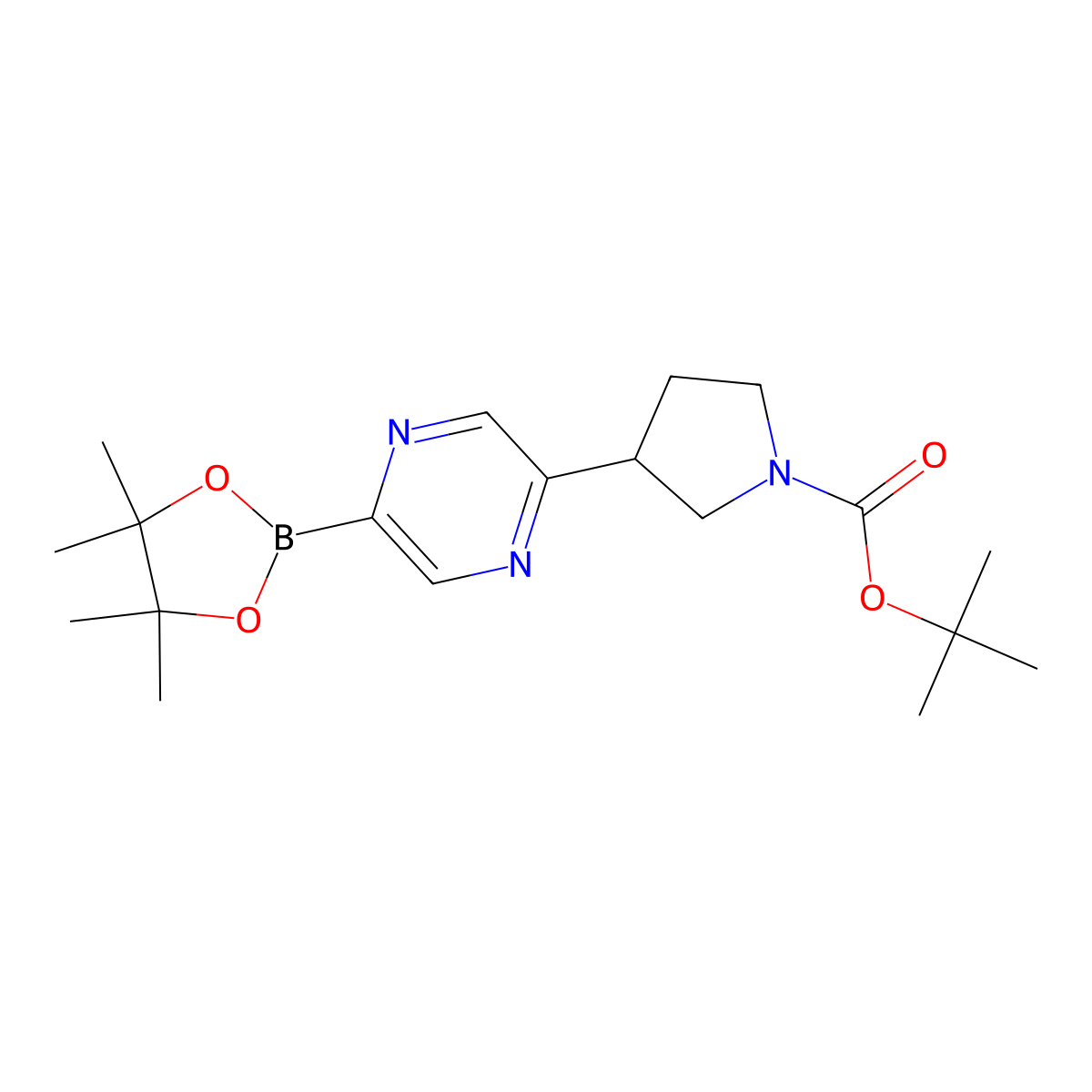 5-(N-Boc-pyrrolidin-3-yl)pyrazine-2-boronic acid pinacol ester molecular structure, CAS 2223009-83-2