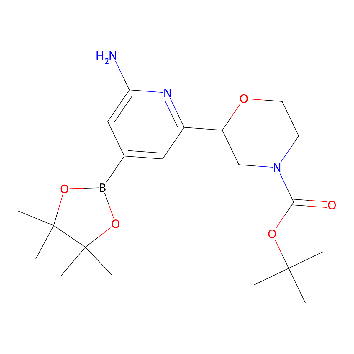 2-Amino-6-(N-Boc-morpholin-2-yl)pyridine-4-boronic acid pinacol ester molecular structure, CAS 2223009-87-6