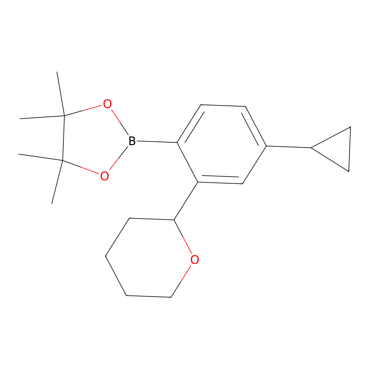 2-(Oxan-2-yl)-4-cyclopropylphenylboronic acid pinacol ester molecular structure, CAS 2223009-88-7